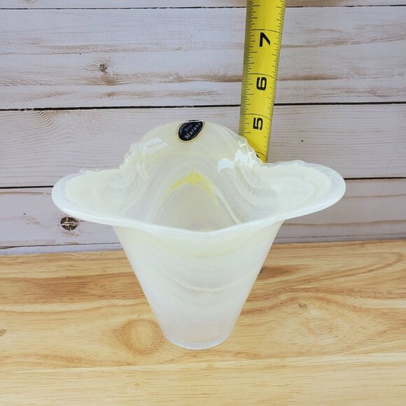 VTG MCM 1960s Murano Glass White Swirl Art Glass Vase Fluted Rim Made In Italy - Picture 10 of 10